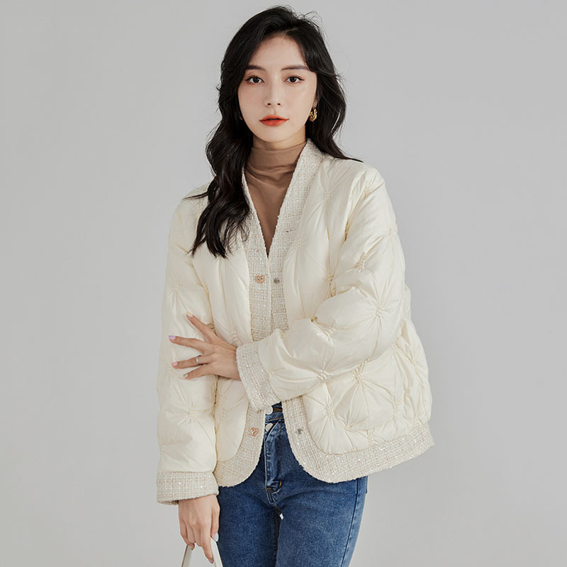Winter Clothing Trends For Women - Autumn Winter Down Jacket V-Neck Patchwork